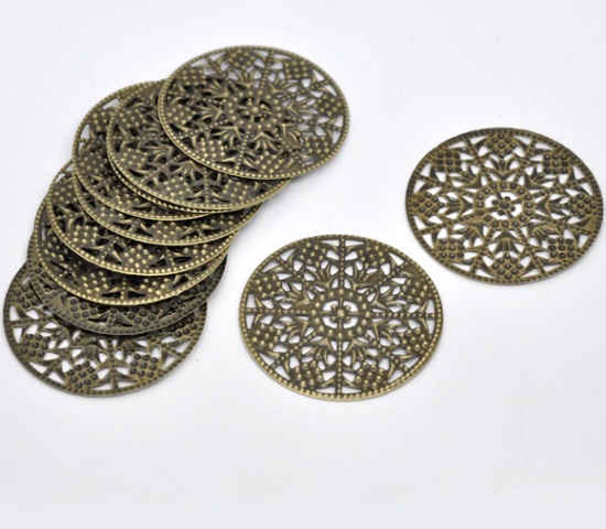 Picture of Antique Bronze Filigree Stamping Round Wraps Connectors 48mm, sold per packet of 30