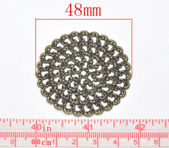 Picture of Antique Bronze Filigree Stamping Round Wraps Connectors 48mm, sold per packet of 30