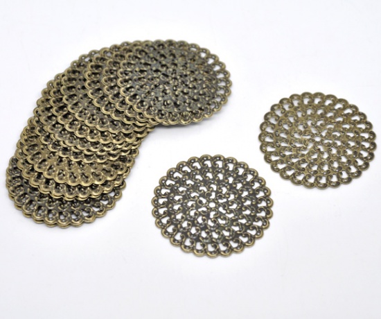 Picture of Antique Bronze Filigree Stamping Round Wraps Connectors 48mm, sold per packet of 30