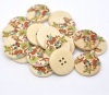 Picture of Wood Sewing Buttons Scrapbooking 4 Holes Round Multicolor Flower Pattern 3cm(1 1/8") Dia, 20 PCs