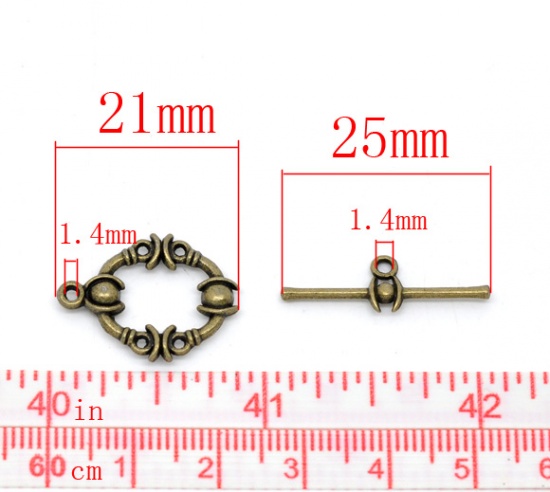 Picture of Zinc Based Alloy Toggle Clasps Oval Antique Bronze 21mm x 17mm 25mm x 8mm, 25 Sets