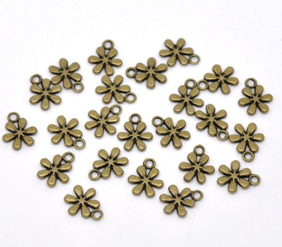 Picture of Antique Bronze Flower Charms Pendants 13x11mm, sold per packet of 50