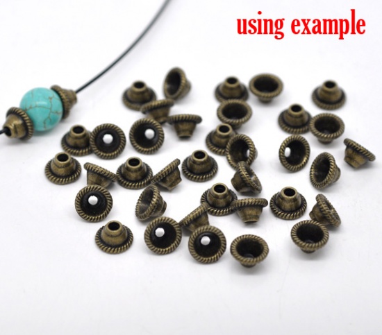 Picture of Zinc Based Alloy Beads Caps Cone Antique Bronze (Fits 14mm Beads) 8mm x 5mm, 100 PCs