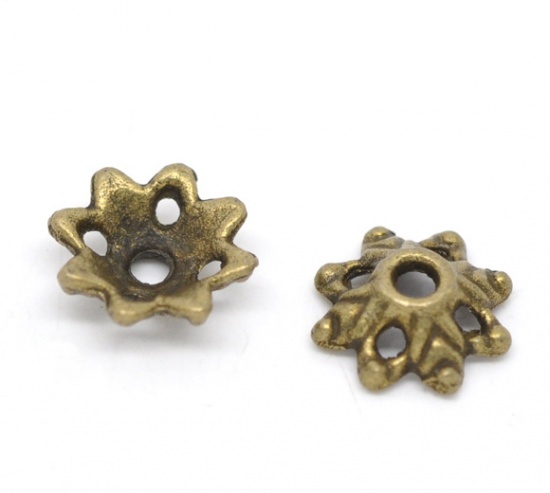 Picture of Zinc Based Alloy Beads Caps Flower Antique Bronze （Fits 14mm-15mm Beads) 8mm x 3mm, 150 PCs