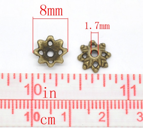 Picture of Zinc Based Alloy Beads Caps Flower Antique Bronze （Fits 14mm-15mm Beads) 8mm x 3mm, 150 PCs