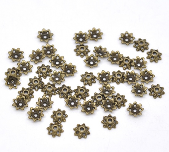 Picture of Zinc Based Alloy Beads Caps Flower Antique Bronze （Fits 14mm-15mm Beads) 8mm x 3mm, 150 PCs