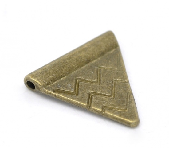 Picture of Zinc Based Alloy Spacer Beads Triangle Antique Bronze Ripple Carved About 14mm x 14mm, Hole:Approx 1.3mm, 60 PCs