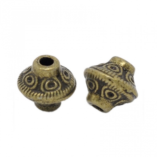 Picture of Zinc Based Alloy Spacer Beads Bicone Antique Bronze Carved About 6mm x 6mm, Hole:Approx 1.6mm, 20 PCs
