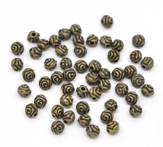 Picture of Zinc Based Alloy Spacer Beads Rose Flower Antique Bronze About 5mm x 5mm, Hole:Approx 1.2mm, 200 PCs