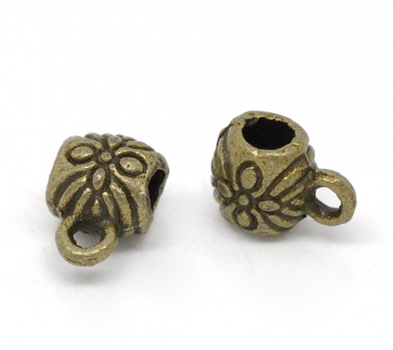 Picture of Antique Bronze Flower Pattern Bail Beads 9x6mm, sold per packet of 100