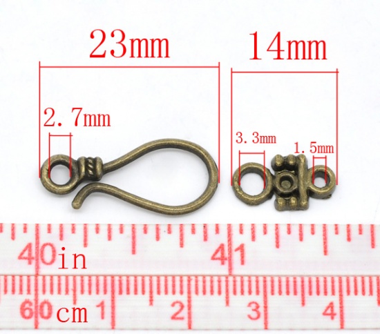 Picture of Antique Bronze Hook Toggle Clasps Findings 23x10mm 14x8mm, sold per packet of 50 sets