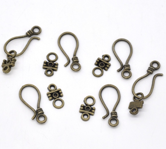 Picture of Antique Bronze Hook Toggle Clasps Findings 23x10mm 14x8mm, sold per packet of 50 sets