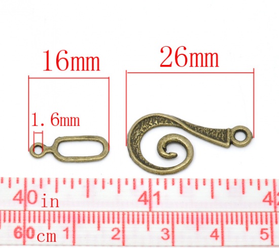 Picture of Zinc Based Alloy Toggle Clasps Swirl Antique Bronze 26mm x 13mm 16mm x 6mm, 30 Sets