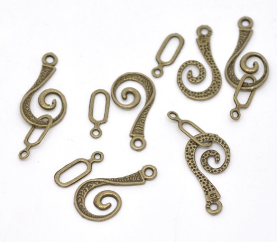 Picture of Zinc Based Alloy Toggle Clasps Swirl Antique Bronze 26mm x 13mm 16mm x 6mm, 30 Sets