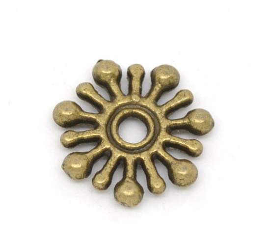 Bild von Zinklegierung Spacer Perlen Zwischenperlen Schneeflocke Blumen Bronzefarbe ca. 9mm x 9mm, Loch:ca. 1.5mm, 200 Stück