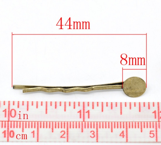 Immagine di Lega di Zinco Fermacapelli Curvo Tondo Tono del Bronzo Increspatura Disegno (Adatto 8mm) 44mm x 1.5mm, 100 Pz