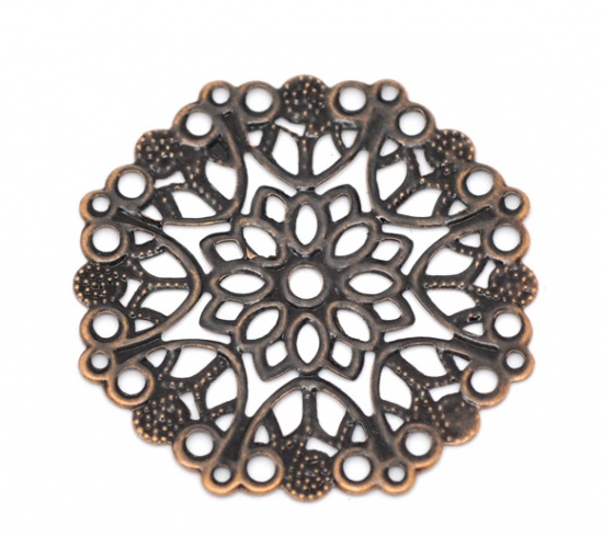 Picture of Filigree Stamping Connectors Findings Round Antique Copper Flower Hollow Pattern 3.5cm Dia, 50 PCs