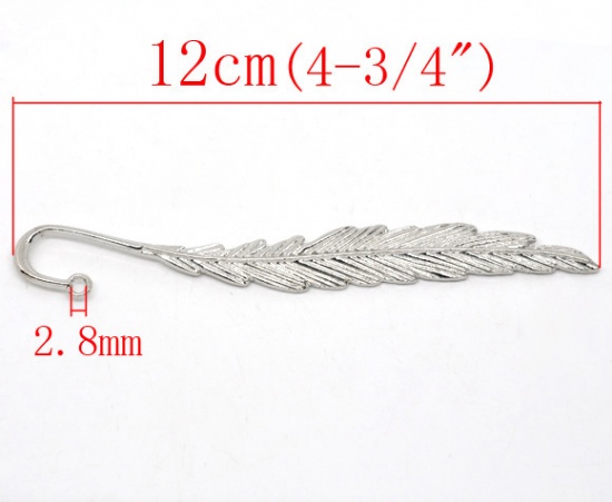 Immagine di Lega di Zinco Segnalibro Piuma Tono Argento Modello Disegno Lunghezza 12.0cm 5 Pz