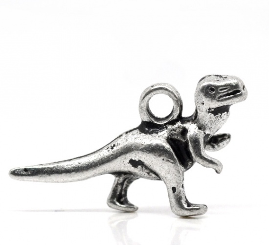 Bild von Zinklegierung 3D Charm Anhänger Antik Silber Dinosaurier 22x12mm.Verkauft eine Packung mit 50