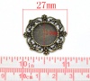 Image de Pendentif en Alliage de Zinc Rond Bronze Antique Fleur Creux (Convenable à Cabochon 14mm Dia.) 27mm x 27mm, 20 PCs