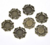 Picture of Zinc Based Alloy Cabochon Setting Pendants Round Antique Bronze Flower Hollow (Fits 14mm Dia.) 27mm(1 1/8") x 27mm(1 1/8"), 20 PCs