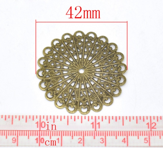 Immagine di Lega di Ferro Cabochon per Abbellimento Fiore Tono del Bronzo Hollow Disegno 4.2cm x 4.2cm, 50 Pz