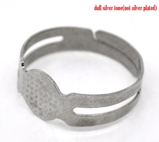 Picture of Iron Based Alloy Adjustable Glue-On Rings Round Silver Tone (Fits 8mm Dia) 16.7mm( 5/8")(US Size 6.25), 50 PCs