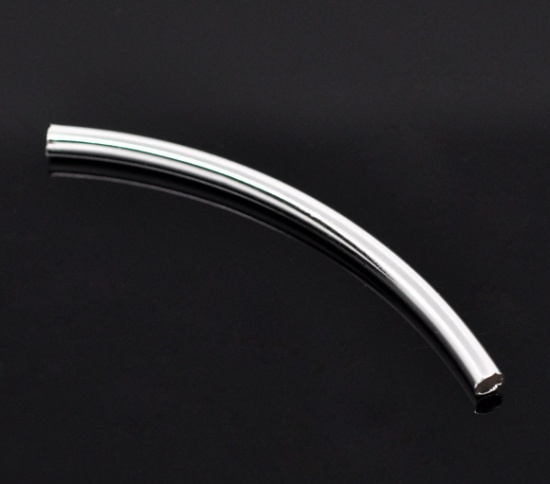 Picture of Brass Spacer Beads Curved Tube Silver Plated About 50mm(2") x 3mm( 1/8"), Hole:Approx 2.6mm, 100 PCs                                                                                                                                                          