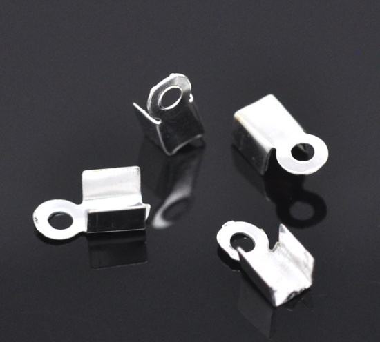 Picture of Iron Based Alloy Cord End Caps Irregular Silver Plated (Fit 4x3mm Cord) 9mm x 4mm, 500 PCs