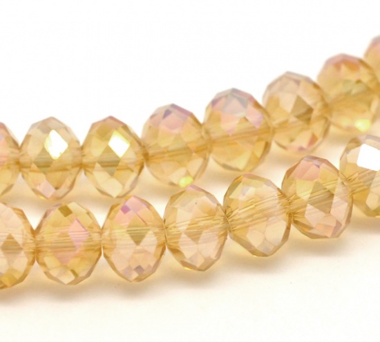 Picture of Crystal Glass Loose Beads Round Champagne Gold AB Color Faceted Transparent About 8mm Dia, Hole: Approx 1mm, 42cm long, 2 Strands (Approx 72 PCs/Strand)