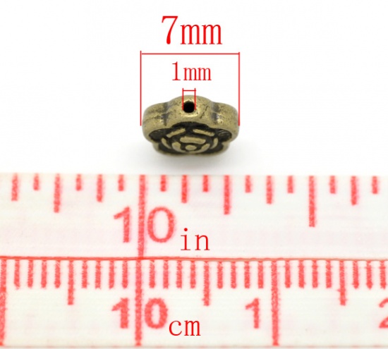 Picture of Zinc Based Alloy Spacer Beads Flower Antique Bronze About 7mm x 7mm, Hole:Approx 1mm, 100 PCs