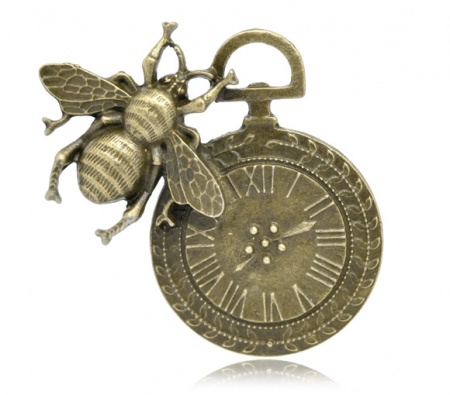 Zinc Based Alloy Steampunk Pendants Clock Antique Bronze Bee Carved 4.2cm x4.2cm(1 5/8" x1 5/8"), 5 PCs