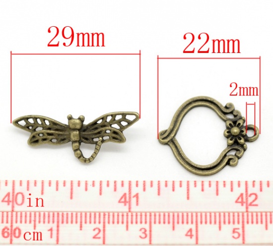 Picture of Zinc Based Alloy Toggle Clasps Dragonfly Antique Bronze 29mm x 11mm 22mm x 19mm, 30 Sets
