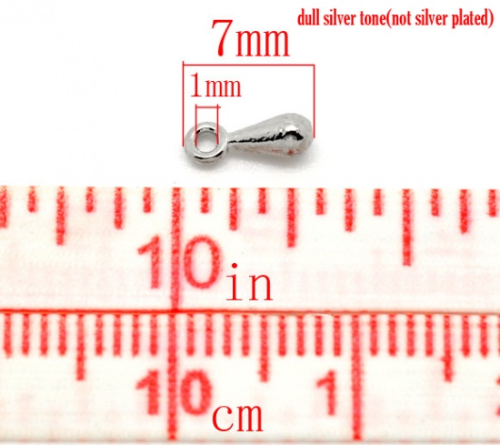 Picture of Zinc Based Alloy Charms Extender Chain Ends For Jewelry Necklace Bracelet Silver Tone Drop 7mm x 3mm, 200 PCs