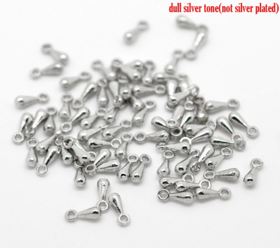 Picture of Zinc Based Alloy Charms Extender Chain Ends For Jewelry Necklace Bracelet Silver Tone Drop 7mm x 3mm, 200 PCs