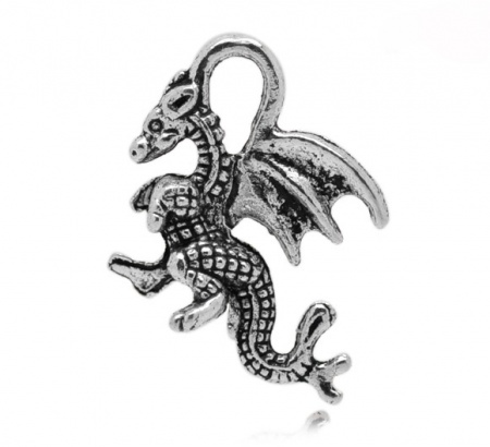 Zinc Based Alloy Charms Winged Dragon Animal Antique Silver 21mm( 7/8") x 14mm( 4/8"), 50 PCs