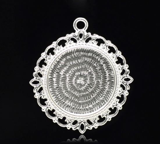 Picture of Zinc Based Alloy Cabochon Setting Pendants Round Silver Plated (Fits 25.3mm Dia) 4.4cm x 4cm, 5 PCs