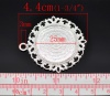 亜鉛合金 レジン セッティング台 ミール皿 ペンダント 円形 銀メッキ (適応サイズ:25.3mm) 44mm x 40mm、 5 個 の画像
