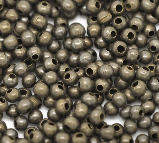 Image de Perle en Alliage de Fer Perles de Rocailles Balle Bronze Antique 2mm Dia, Taille de Trou: 0.6mm, 350 PCs