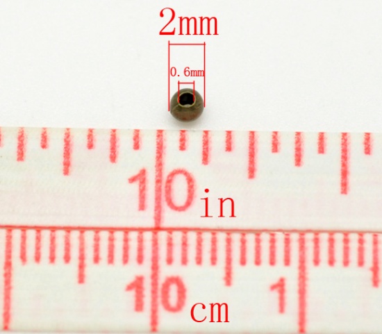 Image de Perle en Alliage de Fer Perles de Rocailles Balle Bronze Antique 2mm Dia, Taille de Trou: 0.6mm, 350 PCs
