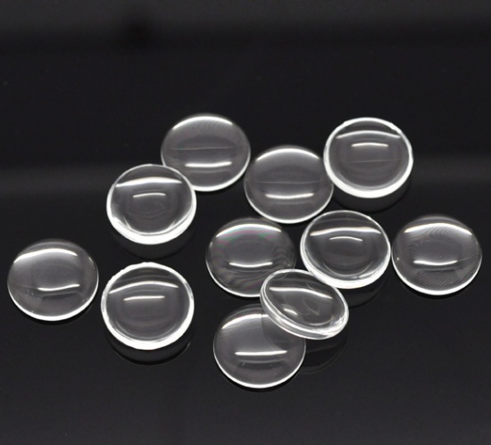 Immagine di Vetro Cupola CabochonCabochon per Abbellimento Tondo Flatback Clear Trasparente Nulla Disegno 14.0mm Dia, 50 Pz