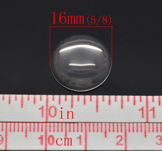 Immagine di Vetro Cupola Cabochon Cabochon per Abbellimento Tondo Flatback Clear Trasparente Trasparente 16mm Dia, 500 Pz