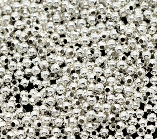 Image de Perle en Alliage de Fer Perles de Rocailles Balle Argenté 2mm Dia, Taille de Trou: 1mm, 3000 PCs