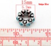 Picture of Zinc Metal Alloy European Style Large Hole Charm Rondelle Beads Round Antique Silver Skyblue Rhinestone About 15mm Dia, Hole: Approx 5.2mm, 10 PCs