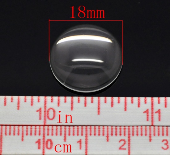 Immagine di Vetro Cupola CabochonCabochon per Abbellimento Tondo Flatback Clear Trasparente Nulla Disegno 18.0mm Dia, 30 Pz