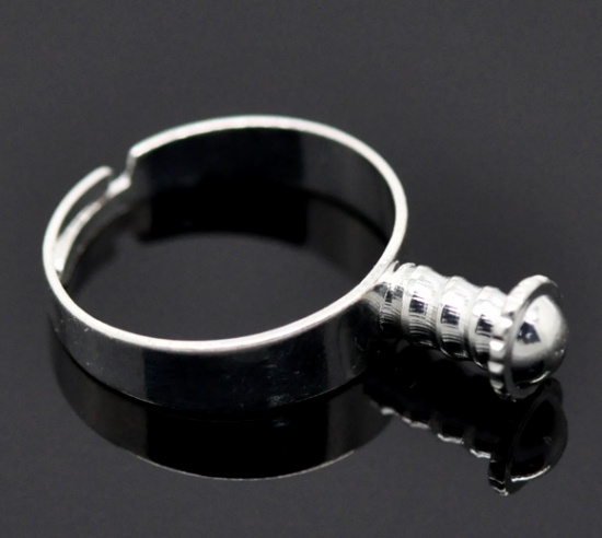 Bild von Messing Einstellbar Ring Rund Versilbert 18.3mm (US Größe 8) 50 Stück                                                                                                                                                                                         
