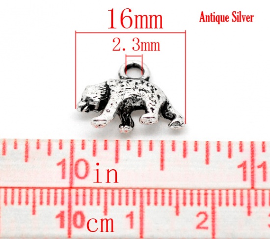 Picture of Zinc Metal Alloy 3D Charm Pendants Polar Bear Antique Silver Color 16mm x12mm( 5/8" x 4/8"), 50 PCs