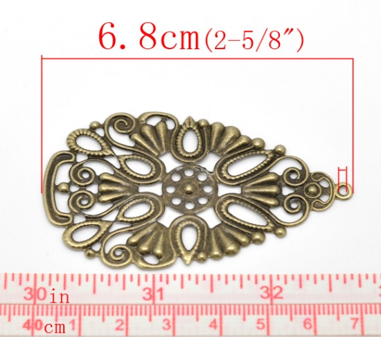 Picture of Antique Bronze Filigree Stamping Drop Pendants/ Connectors 6.8x4cm, sold per packet of 20