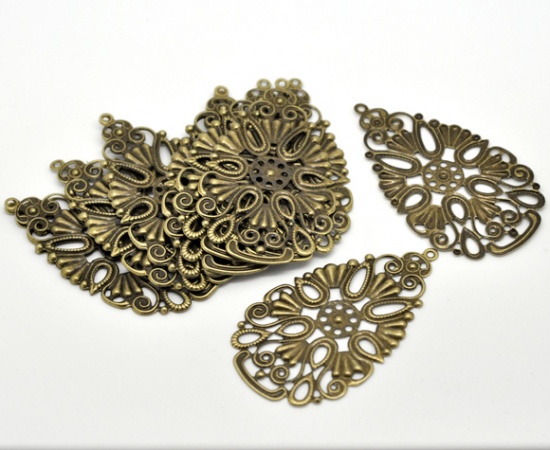Picture of Antique Bronze Filigree Stamping Drop Pendants/ Connectors 6.8x4cm, sold per packet of 20