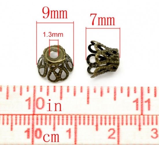 Picture of Iron Based Alloy Filigree Beads Caps Cup Flower Antique Bronze (Fits 8mm-9mm Beads) 9mm x 7mm, 260 PCs